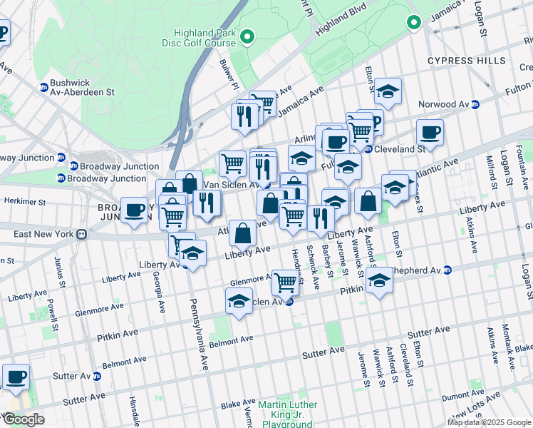 map of restaurants, bars, coffee shops, grocery stores, and more near in Brooklyn