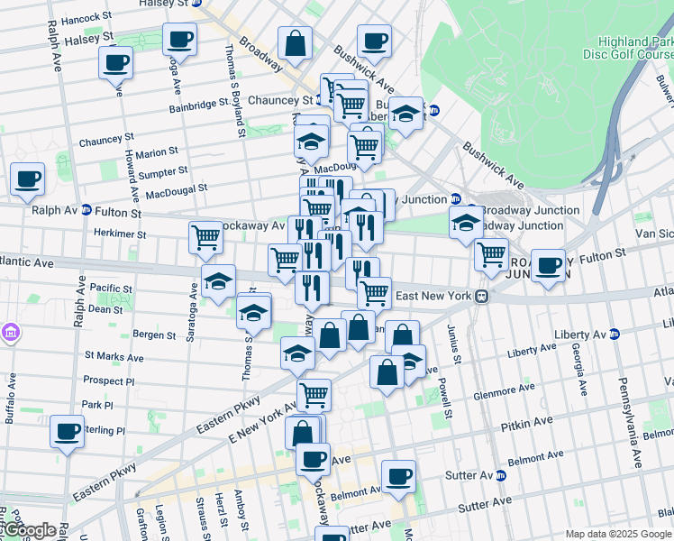 map of restaurants, bars, coffee shops, grocery stores, and more near 29 Monaco Place in Brooklyn