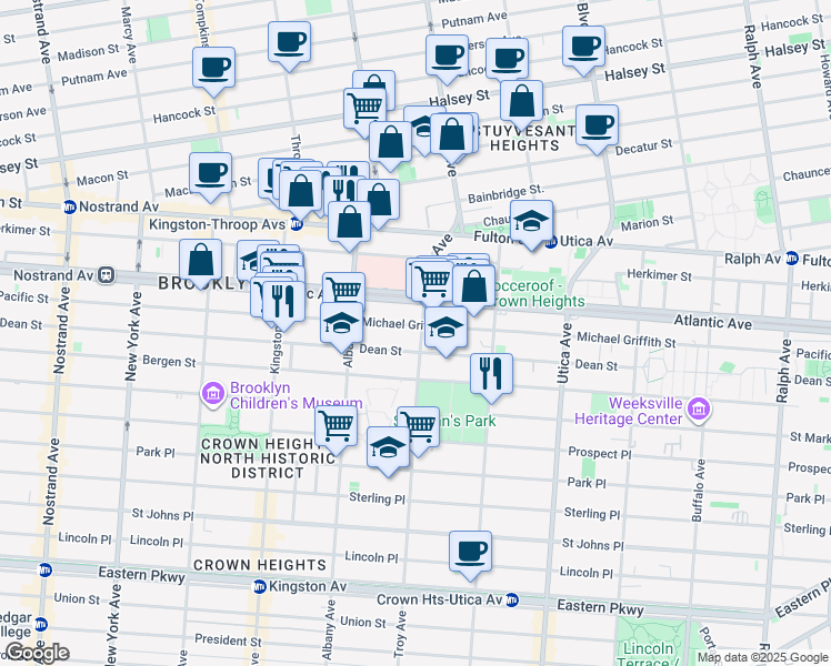 map of restaurants, bars, coffee shops, grocery stores, and more near 1633 Pacific Street in Brooklyn