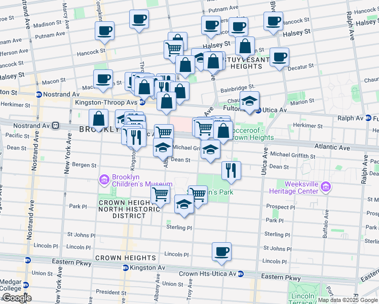 map of restaurants, bars, coffee shops, grocery stores, and more near 1633 Pacific Street in Brooklyn
