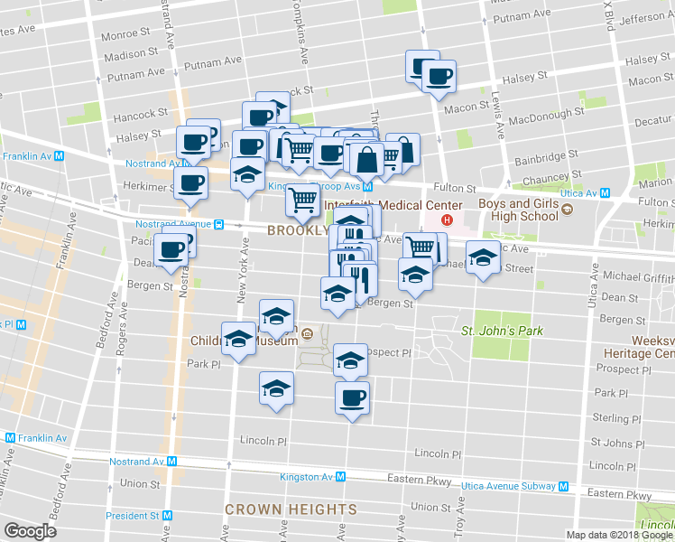 map of restaurants, bars, coffee shops, grocery stores, and more near 1436 Pacific Street in Brooklyn