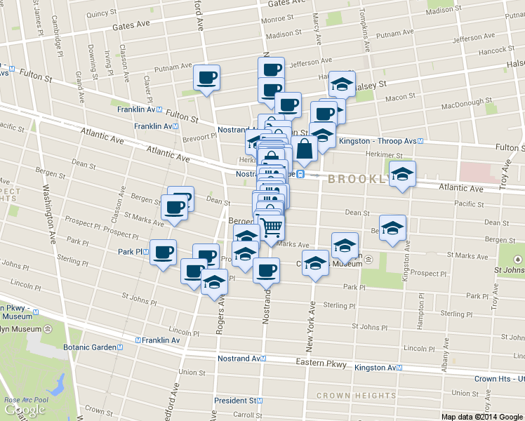 map of restaurants, bars, coffee shops, grocery stores, and more near 628 Nostrand Avenue in Brooklyn