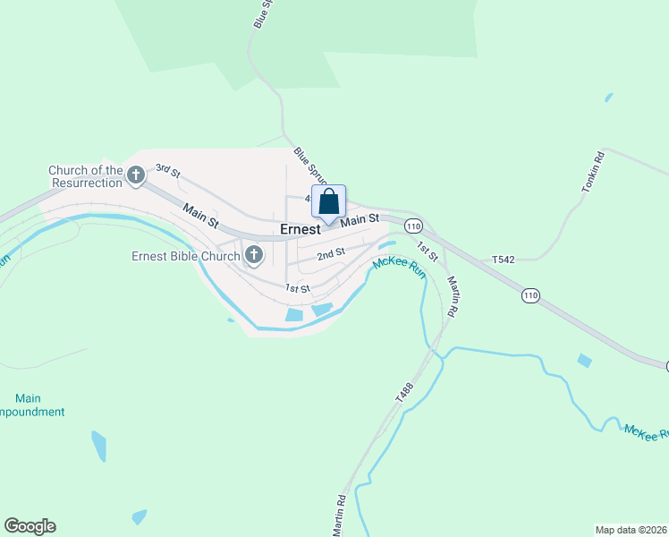 map of restaurants, bars, coffee shops, grocery stores, and more near 103 2nd Street in Ernest