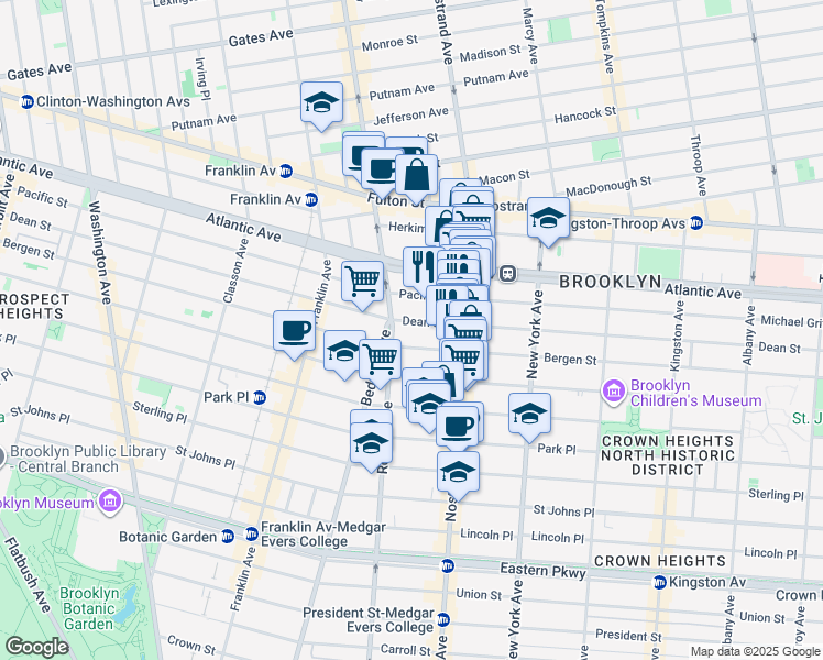 map of restaurants, bars, coffee shops, grocery stores, and more near 1140 Dean Street in Brooklyn