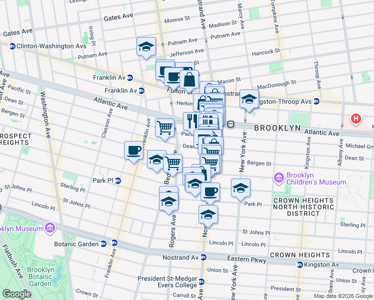 map of restaurants, bars, coffee shops, grocery stores, and more near 1147 Dean Street in Brooklyn