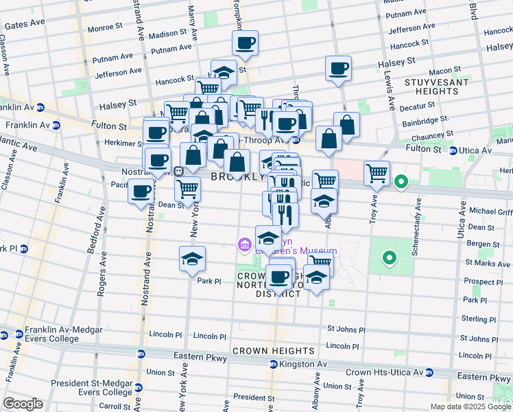 map of restaurants, bars, coffee shops, grocery stores, and more near 1436 Pacific Street in Brooklyn