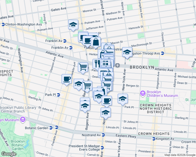 map of restaurants, bars, coffee shops, grocery stores, and more near 1156 Dean Street in Brooklyn
