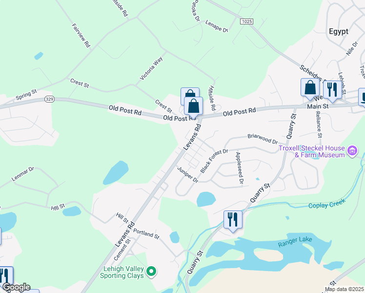 map of restaurants, bars, coffee shops, grocery stores, and more near 2383 Levans Rd in Coplay