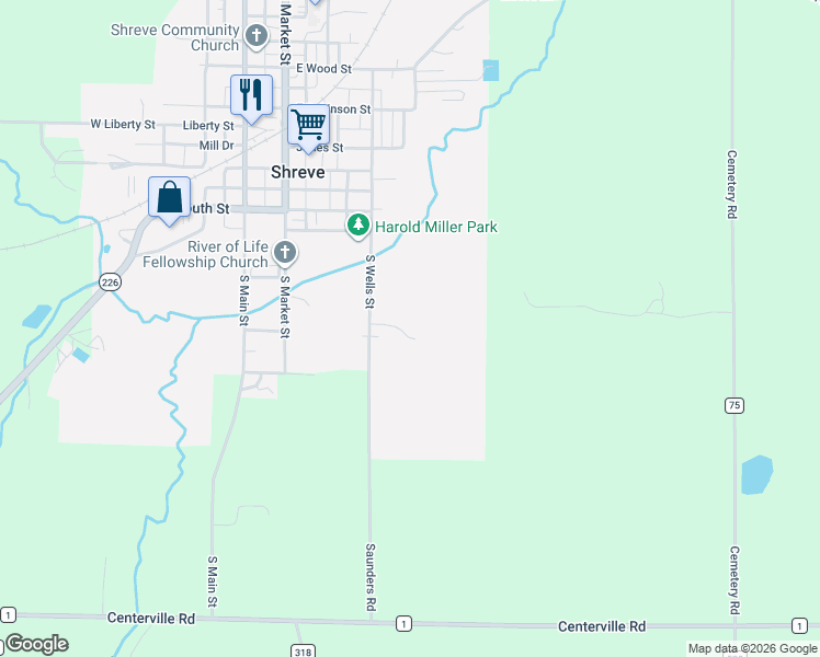map of restaurants, bars, coffee shops, grocery stores, and more near 450 South Wells Street in Shreve