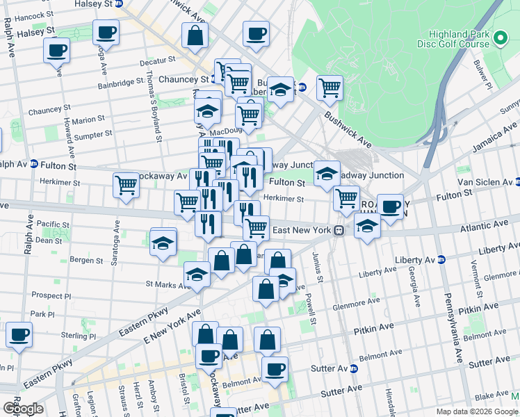 map of restaurants, bars, coffee shops, grocery stores, and more near in Brooklyn