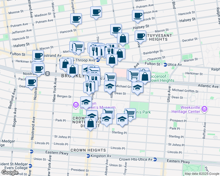 map of restaurants, bars, coffee shops, grocery stores, and more near 1508 Pacific Street in Brooklyn