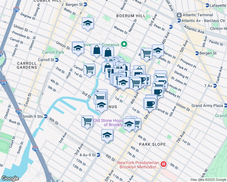 map of restaurants, bars, coffee shops, grocery stores, and more near 454 Carroll Street in Brooklyn