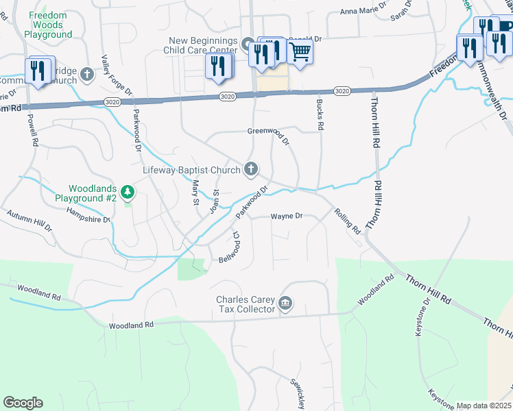 map of restaurants, bars, coffee shops, grocery stores, and more near 129 Parkwood Drive in Cranberry Township