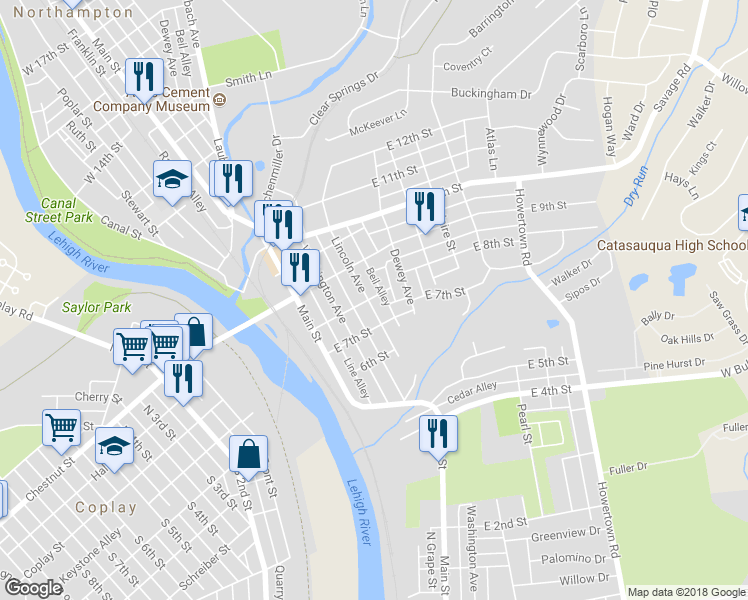 map of restaurants, bars, coffee shops, grocery stores, and more near 733 Lincoln Avenue in Northampton