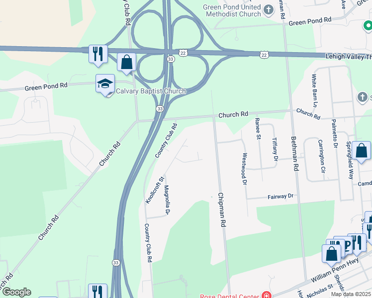 map of restaurants, bars, coffee shops, grocery stores, and more near 3734 Knollcroft Street in Easton