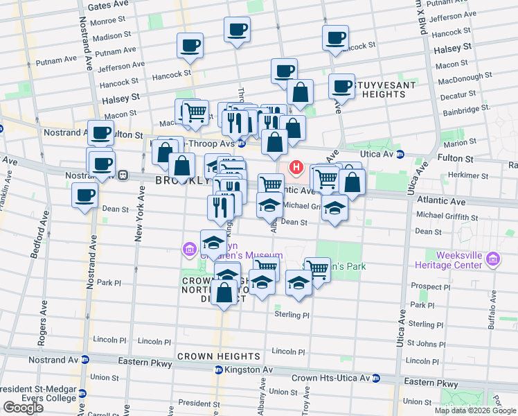 map of restaurants, bars, coffee shops, grocery stores, and more near 1508 Pacific Street in Brooklyn