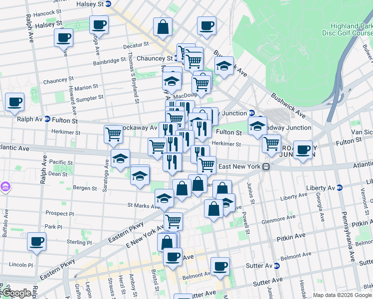 map of restaurants, bars, coffee shops, grocery stores, and more near in Brooklyn