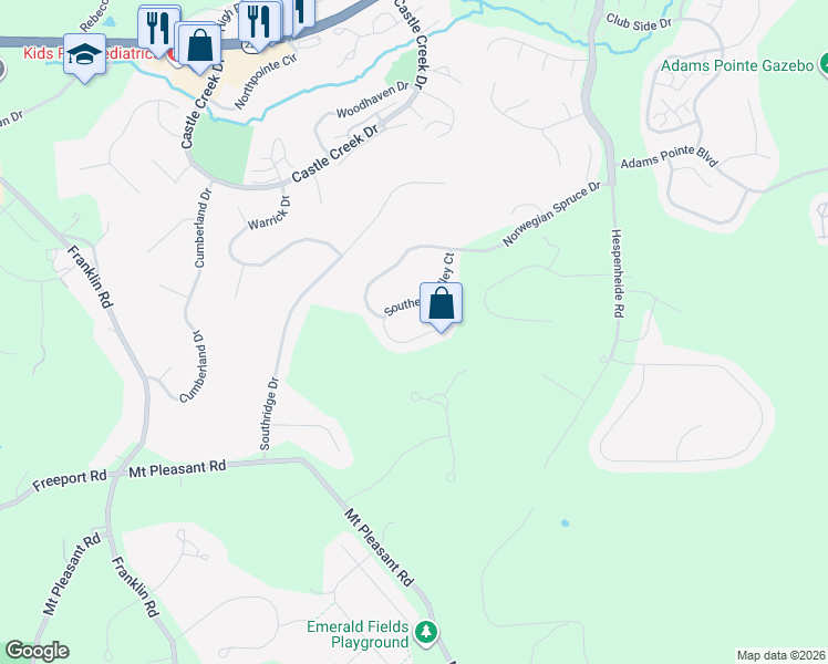 map of restaurants, bars, coffee shops, grocery stores, and more near 194 Southern Valley Court in Mars