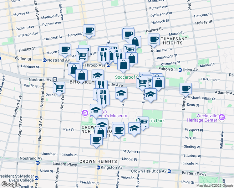map of restaurants, bars, coffee shops, grocery stores, and more near 1508 Pacific Street in Brooklyn