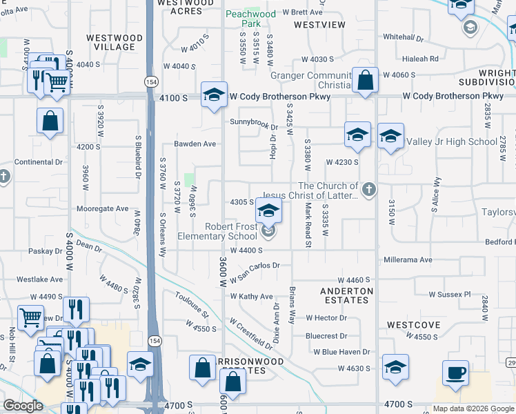 map of restaurants, bars, coffee shops, grocery stores, and more near 3511 4305 South in West Valley City