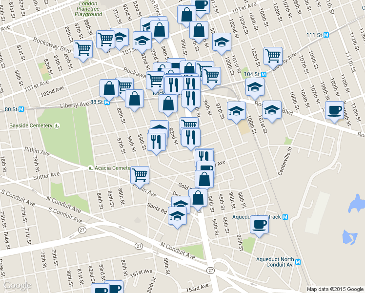 map of restaurants, bars, coffee shops, grocery stores, and more near in Queens