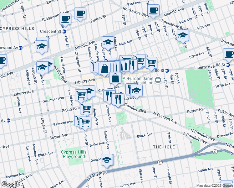 map of restaurants, bars, coffee shops, grocery stores, and more near in Brooklyn