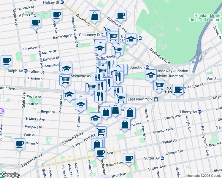 map of restaurants, bars, coffee shops, grocery stores, and more near 29 Monaco Place in Brooklyn