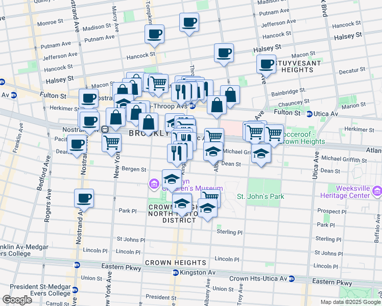 map of restaurants, bars, coffee shops, grocery stores, and more near 1474 Pacific Street in Brooklyn