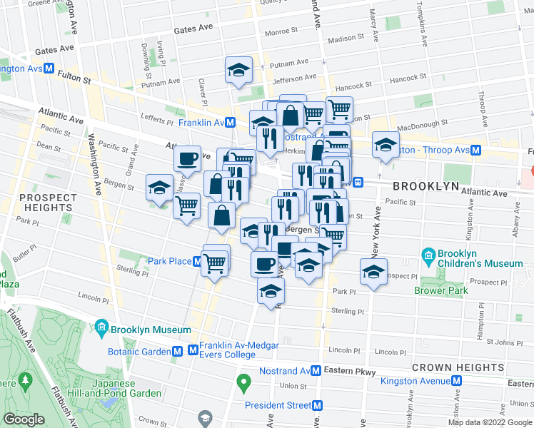 map of restaurants, bars, coffee shops, grocery stores, and more near in Brooklyn