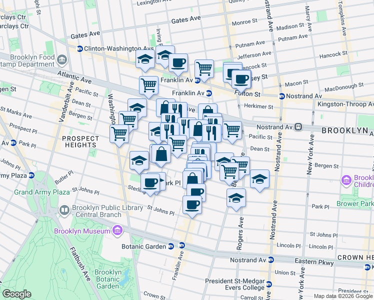 map of restaurants, bars, coffee shops, grocery stores, and more near 904 Bergen Street in Brooklyn