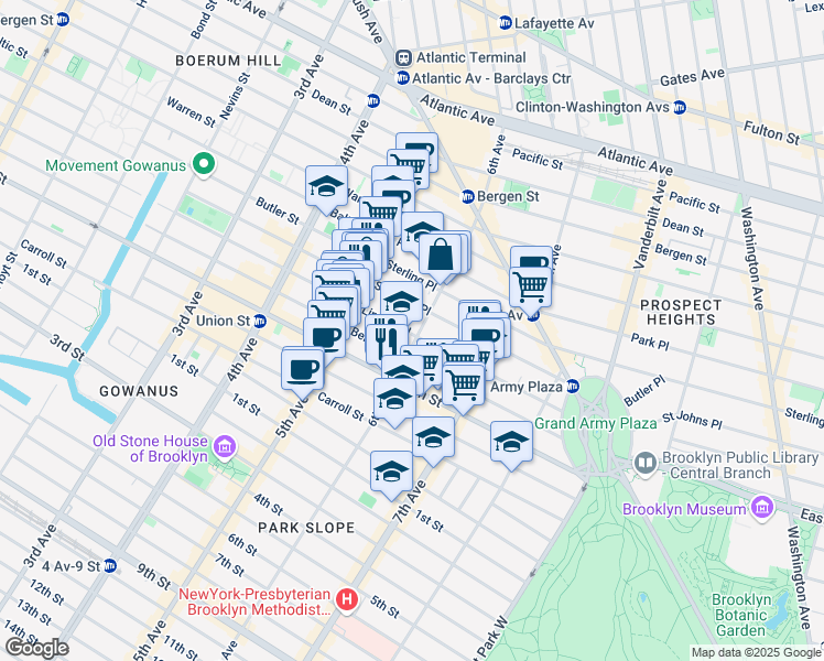 map of restaurants, bars, coffee shops, grocery stores, and more near 162 6th Avenue in Brooklyn