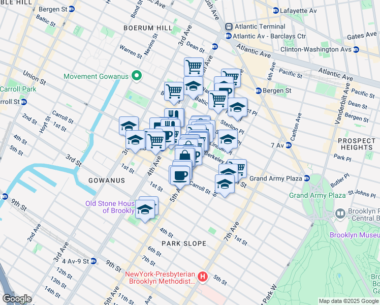 map of restaurants, bars, coffee shops, grocery stores, and more near 701 Union Street in Brooklyn