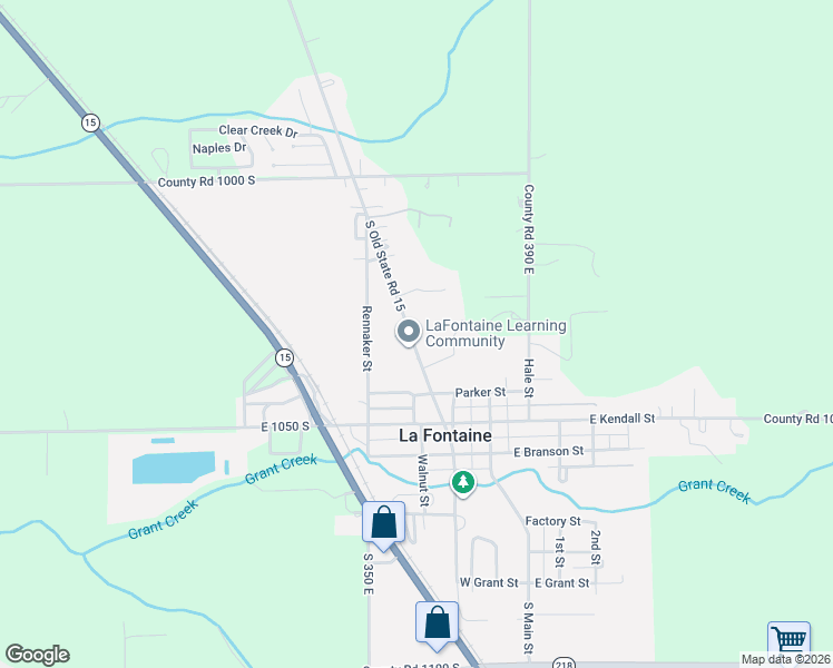 map of restaurants, bars, coffee shops, grocery stores, and more near 212 North Wabash Avenue in La Fontaine