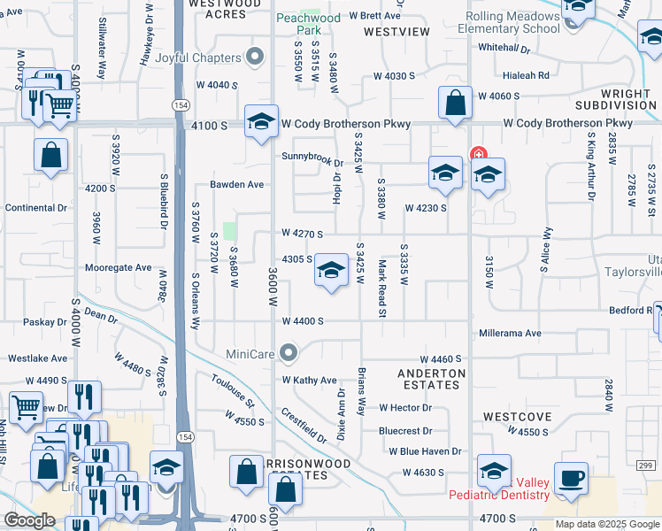 map of restaurants, bars, coffee shops, grocery stores, and more near 3485 4305 South in West Valley City
