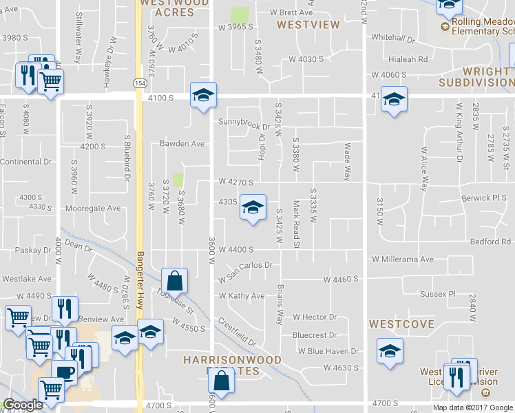map of restaurants, bars, coffee shops, grocery stores, and more near 3485 4305 South in West Valley City