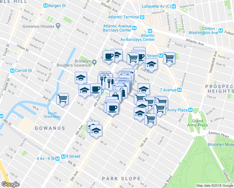 map of restaurants, bars, coffee shops, grocery stores, and more near 713 Union Street in Brooklyn