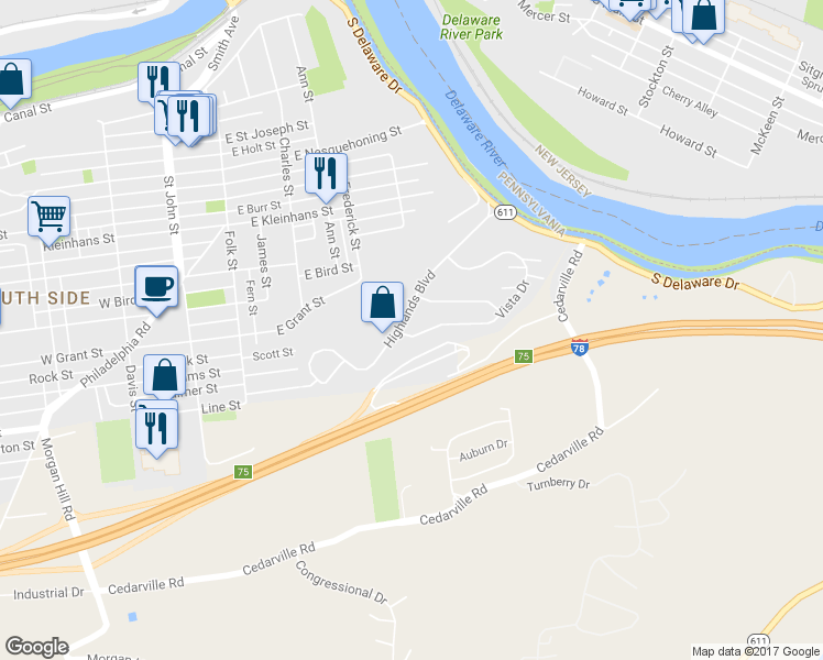 map of restaurants, bars, coffee shops, grocery stores, and more near 692 Vista Drive in Easton