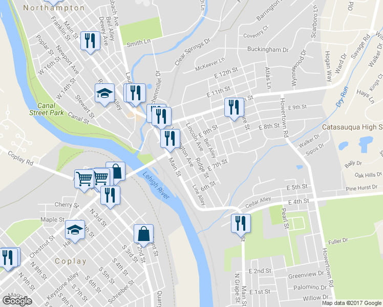 map of restaurants, bars, coffee shops, grocery stores, and more near 823 Washington Avenue in Northampton