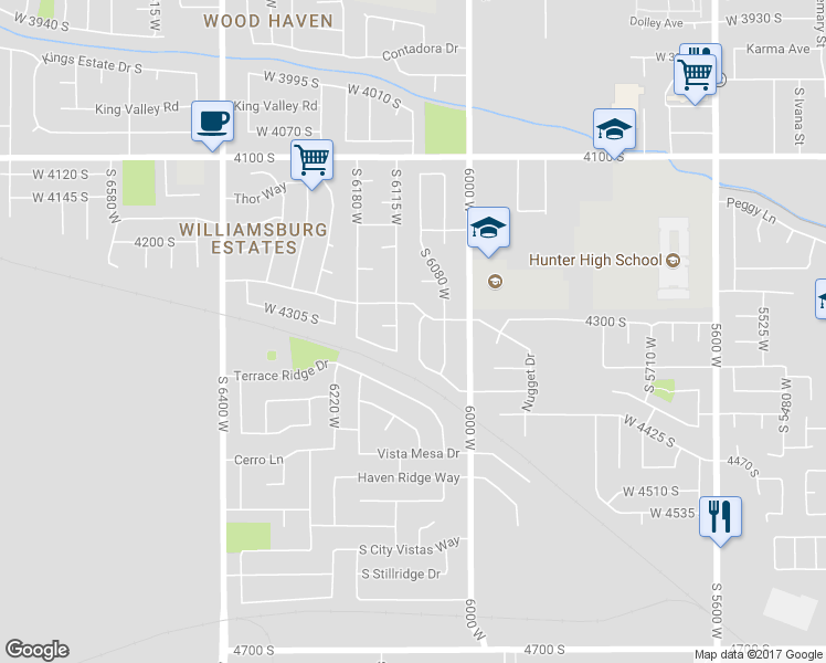 map of restaurants, bars, coffee shops, grocery stores, and more near 4318 Jocelyn Way in West Valley City