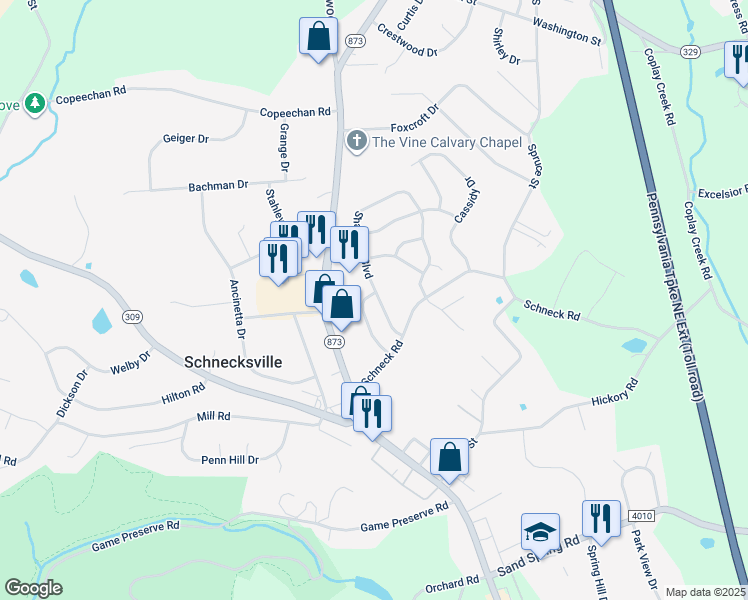 map of restaurants, bars, coffee shops, grocery stores, and more near 5079 Mohawk Dr in Schnecksville