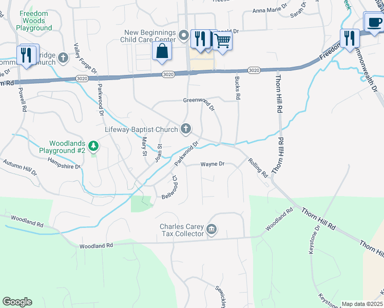map of restaurants, bars, coffee shops, grocery stores, and more near 129 Parkwood Drive in Cranberry Township