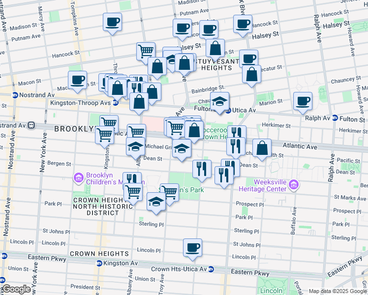 map of restaurants, bars, coffee shops, grocery stores, and more near 1661 Pacific Street in Brooklyn