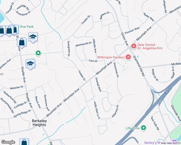 map of restaurants, bars, coffee shops, grocery stores, and more near 187 Mountain Avenue in Berkeley Heights