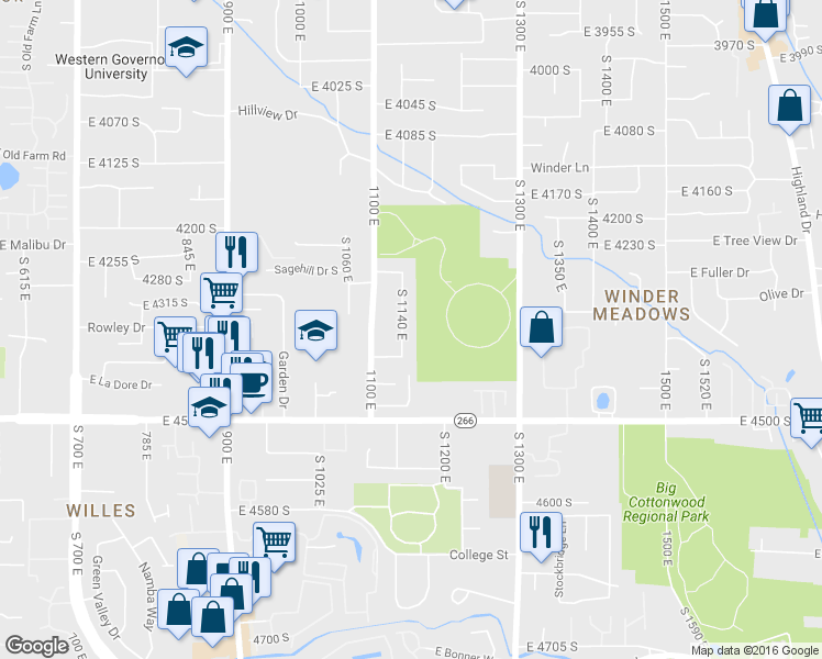map of restaurants, bars, coffee shops, grocery stores, and more near 4341 South 1140 East in Salt Lake City