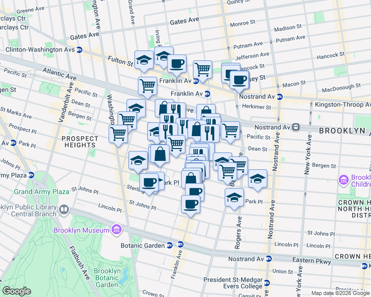 map of restaurants, bars, coffee shops, grocery stores, and more near 904 Bergen Street in Brooklyn