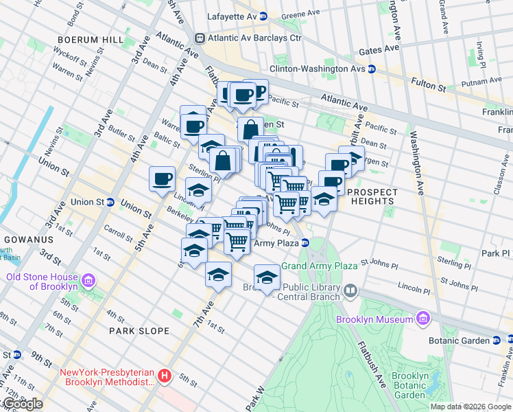 map of restaurants, bars, coffee shops, grocery stores, and more near 30 7th Avenue in Brooklyn