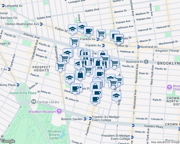 map of restaurants, bars, coffee shops, grocery stores, and more near 880 Bergen Street in Brooklyn
