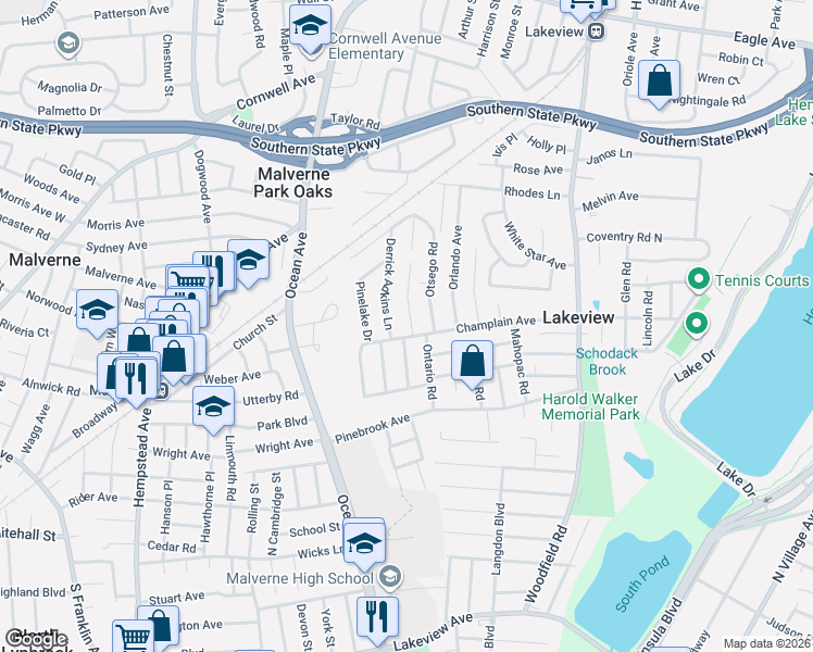 map of restaurants, bars, coffee shops, grocery stores, and more near 994 Otsego Road in West Hempstead