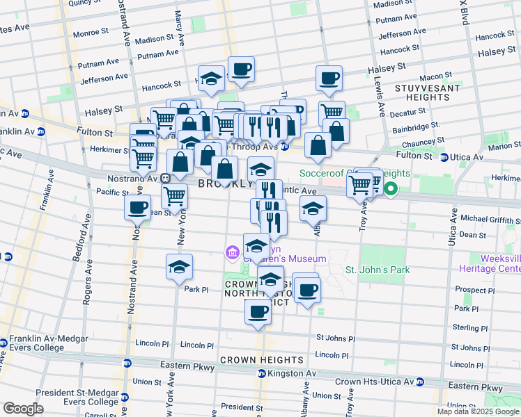 map of restaurants, bars, coffee shops, grocery stores, and more near 1436 Pacific Street in Brooklyn