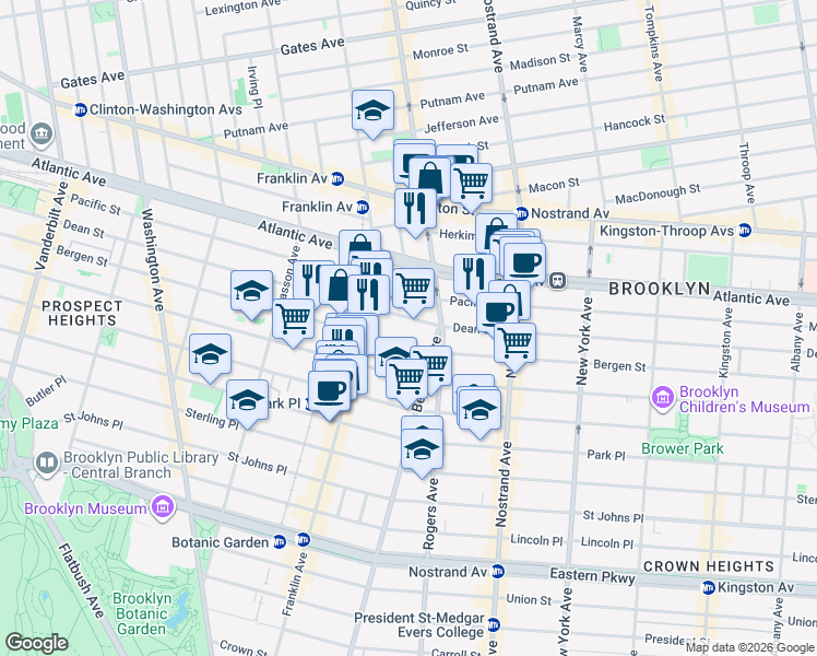 map of restaurants, bars, coffee shops, grocery stores, and more near 1076 Dean Street in Brooklyn